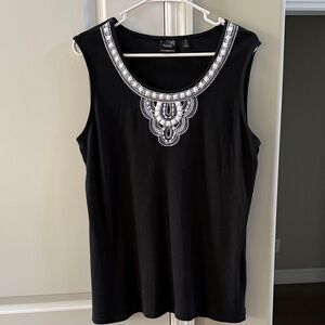 Rafaella Black Sleeveless Tank with Silver Beaded Neckline